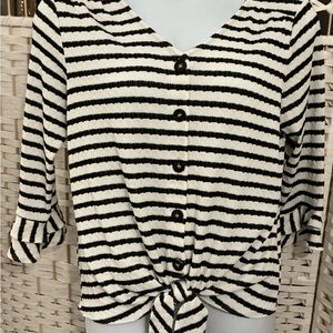 AGB Black and White Striped Button-Down Top